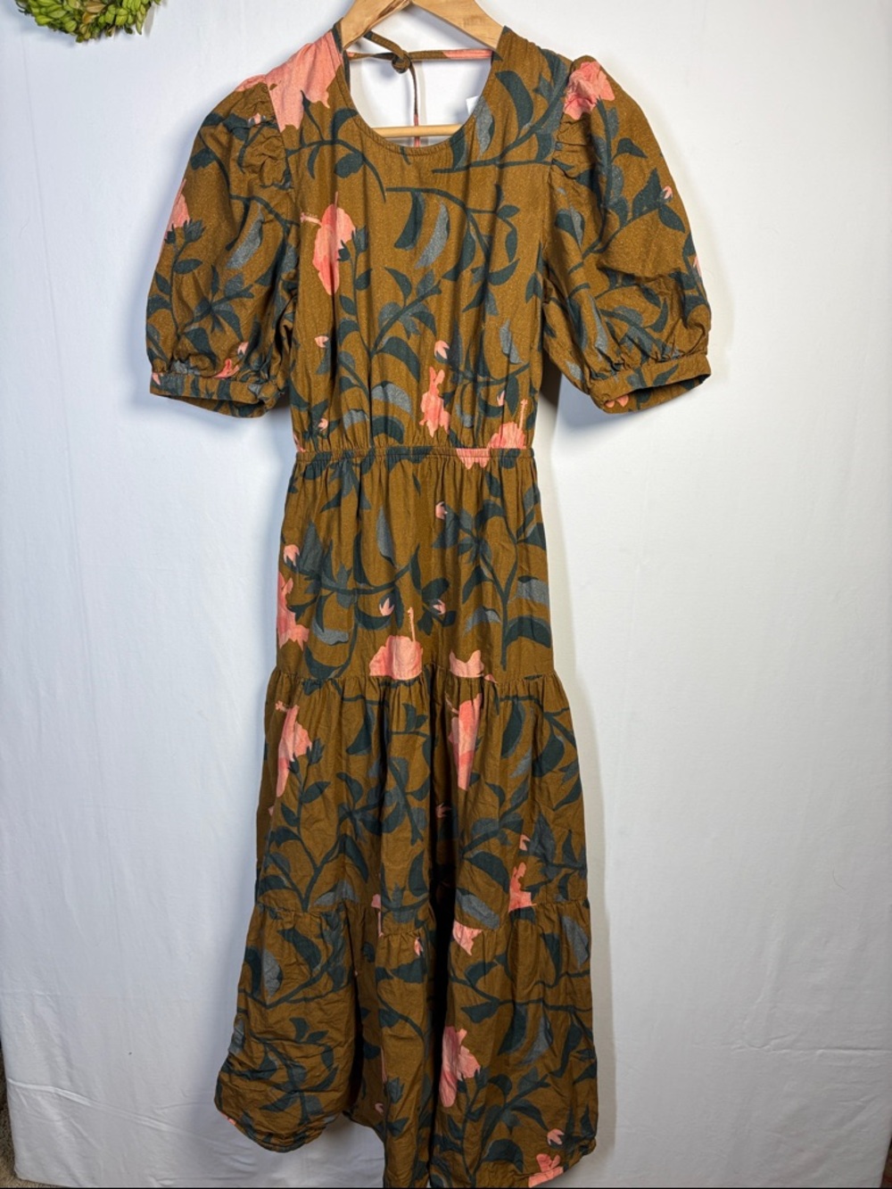 ANTHROPOLOGIE CONDITIONS APPLY Floral Maxi Backless Brown Dress size small - Picture 2 of 9